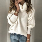 Louna Pull Femme – Col Roulé Doux, Détails Boutons & Coupe Confortable