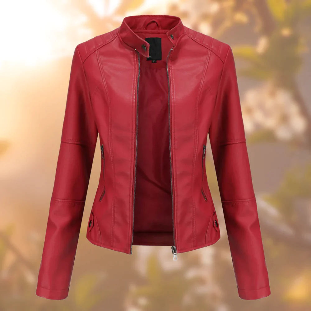 Hailey Veste Femme en Cuir – Blouson Slim à Fermeture Zippée avec Col Montant Élégant