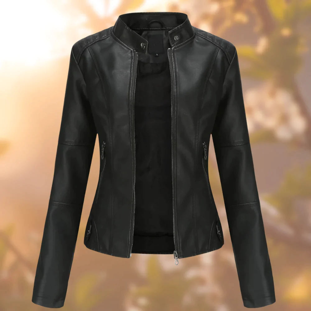 Hailey Veste Femme en Cuir – Blouson Slim à Fermeture Zippée avec Col Montant Élégant