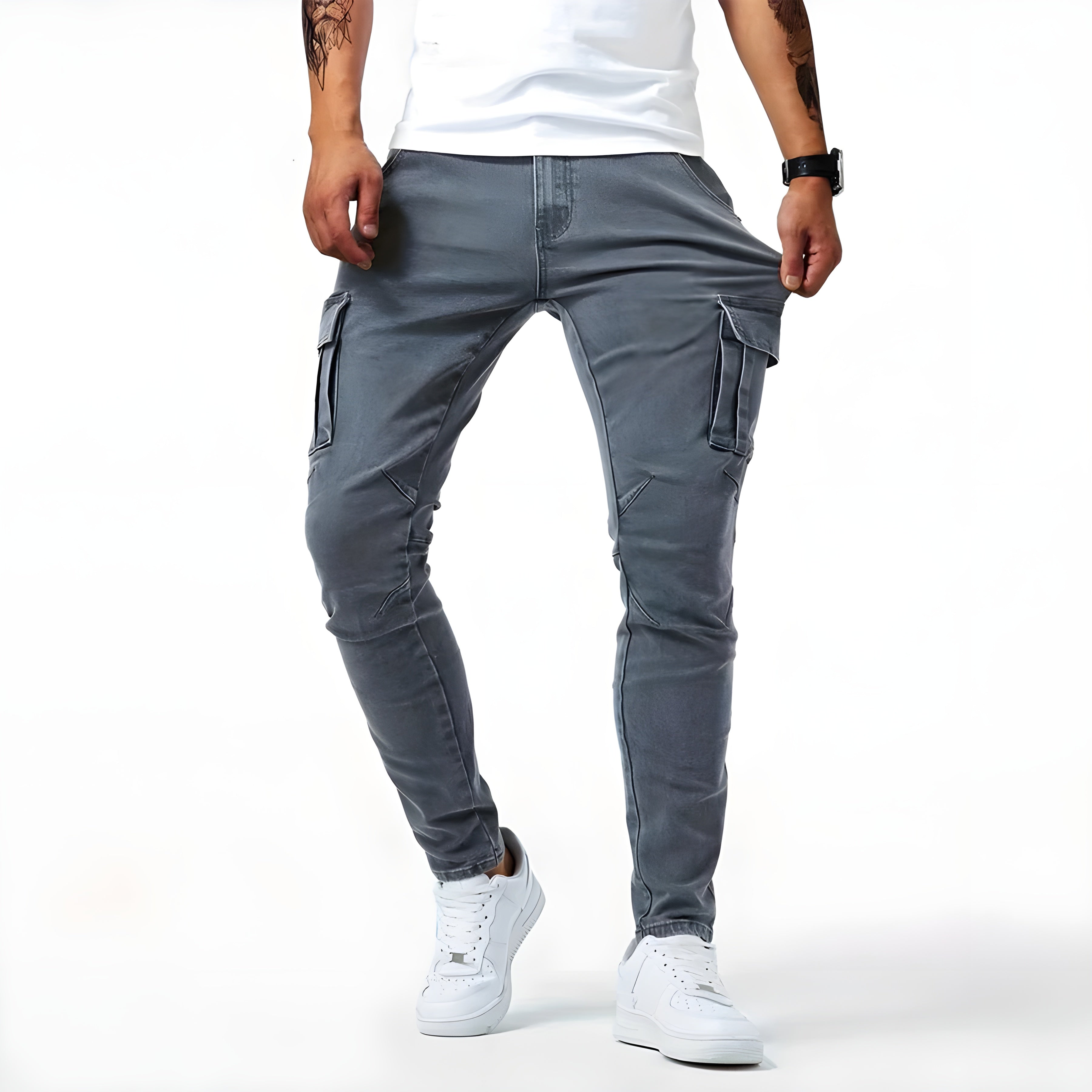 Laurent Pantalon Cargo Homme – Jean Stretch avec Poches Utilitaires et Coupe Ajustée