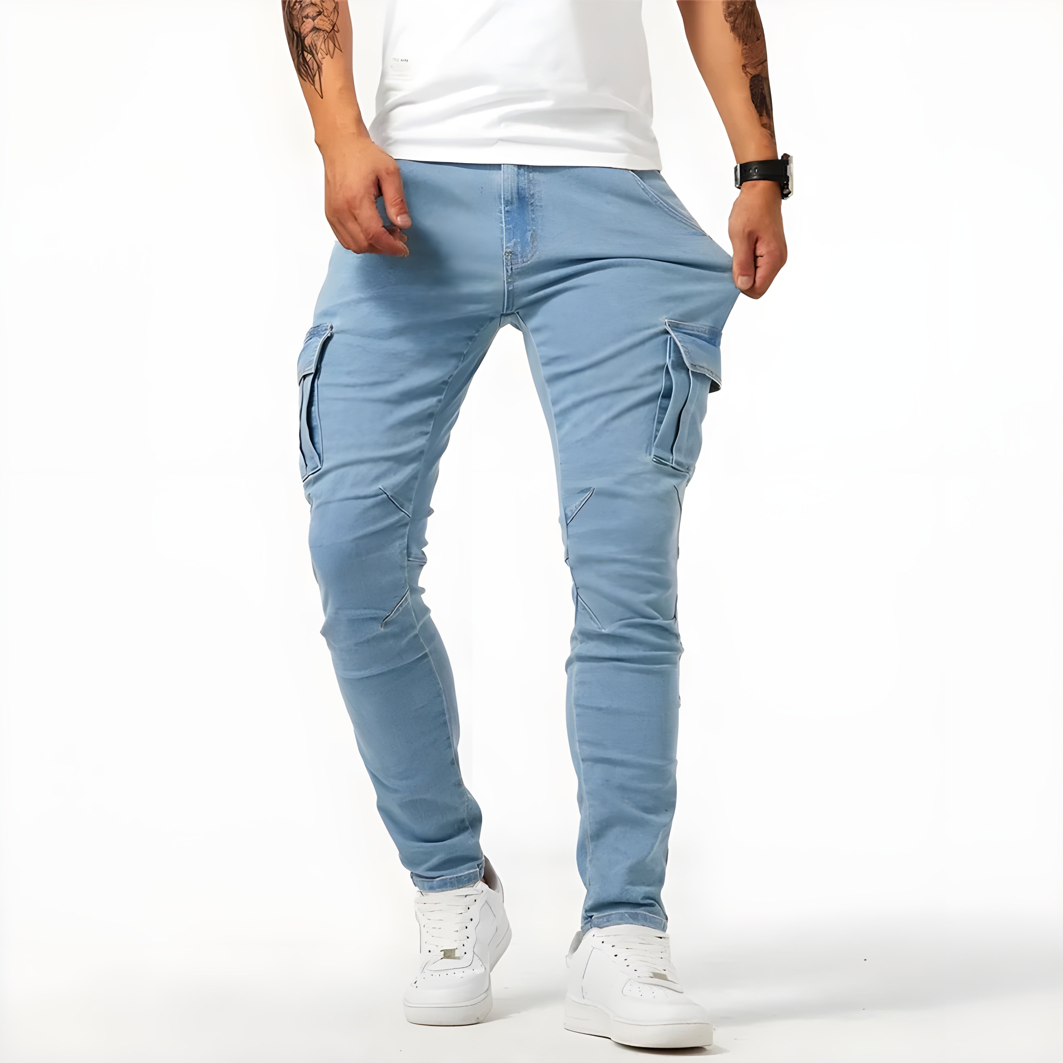 Laurent Pantalon Cargo Homme – Jean Stretch avec Poches Utilitaires et Coupe Ajustée