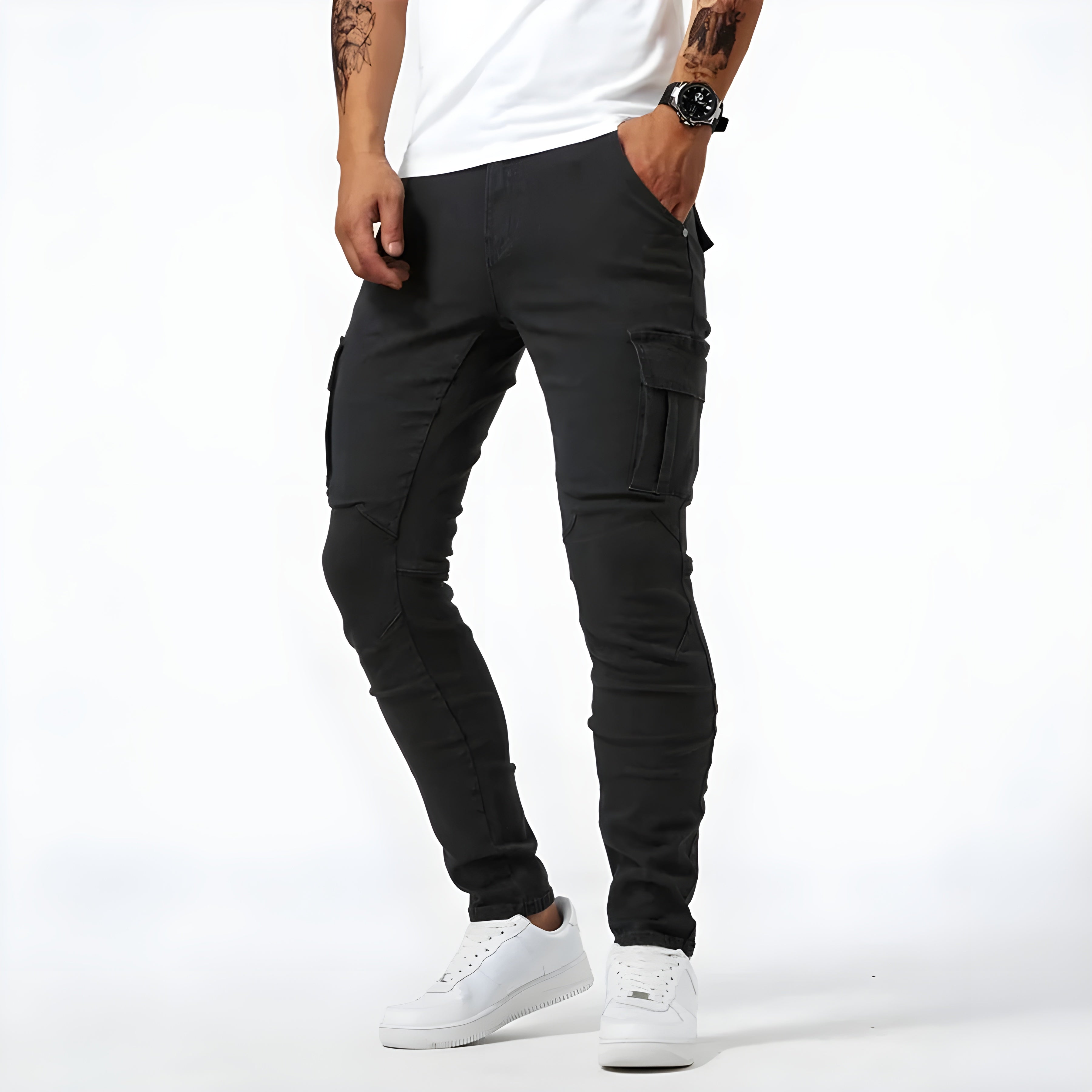 Laurent Pantalon Cargo Homme – Jean Stretch avec Poches Utilitaires et Coupe Ajustée