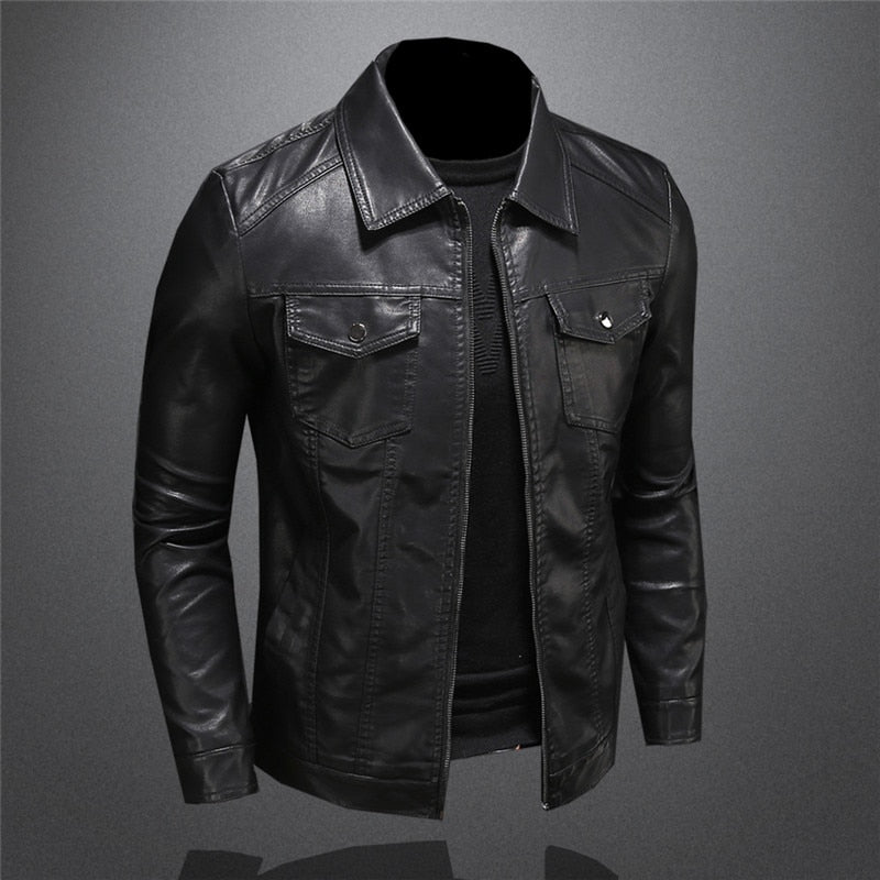 Dawson Veste Homme – Veste en Cuir à Zip avec Poches Poitrine et Col Classique