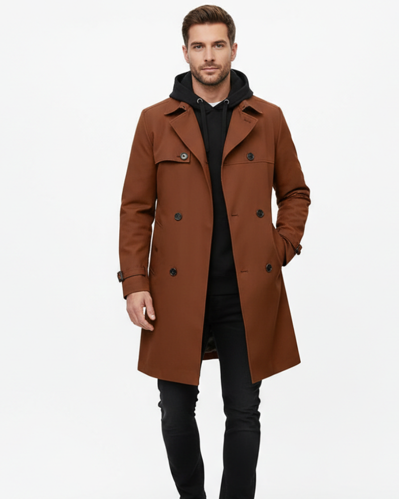 Maverick Trench-Coat Homme – Manteau Long Double Boutonnage avec Col Classique Élégant