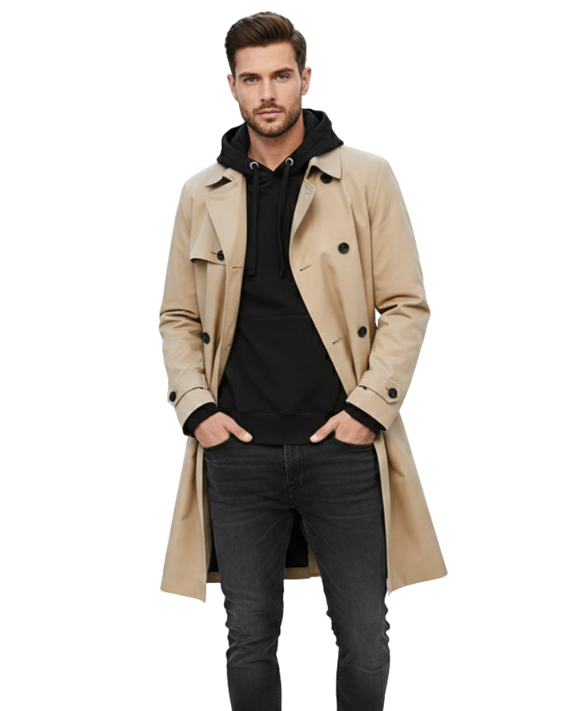 Maverick Trench-Coat Homme – Manteau Long Double Boutonnage avec Col Classique Élégant