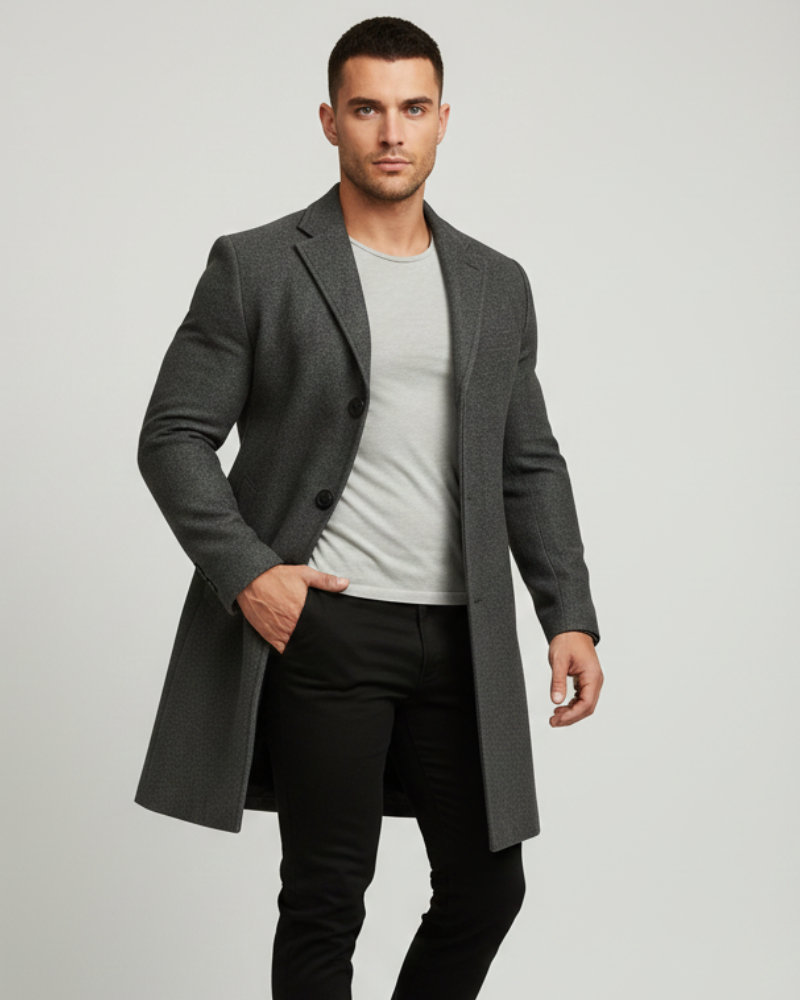 Thatcher Manteau Long Homme – Pardessus Élégant à Boutonnage Simple avec Coupe Moderne