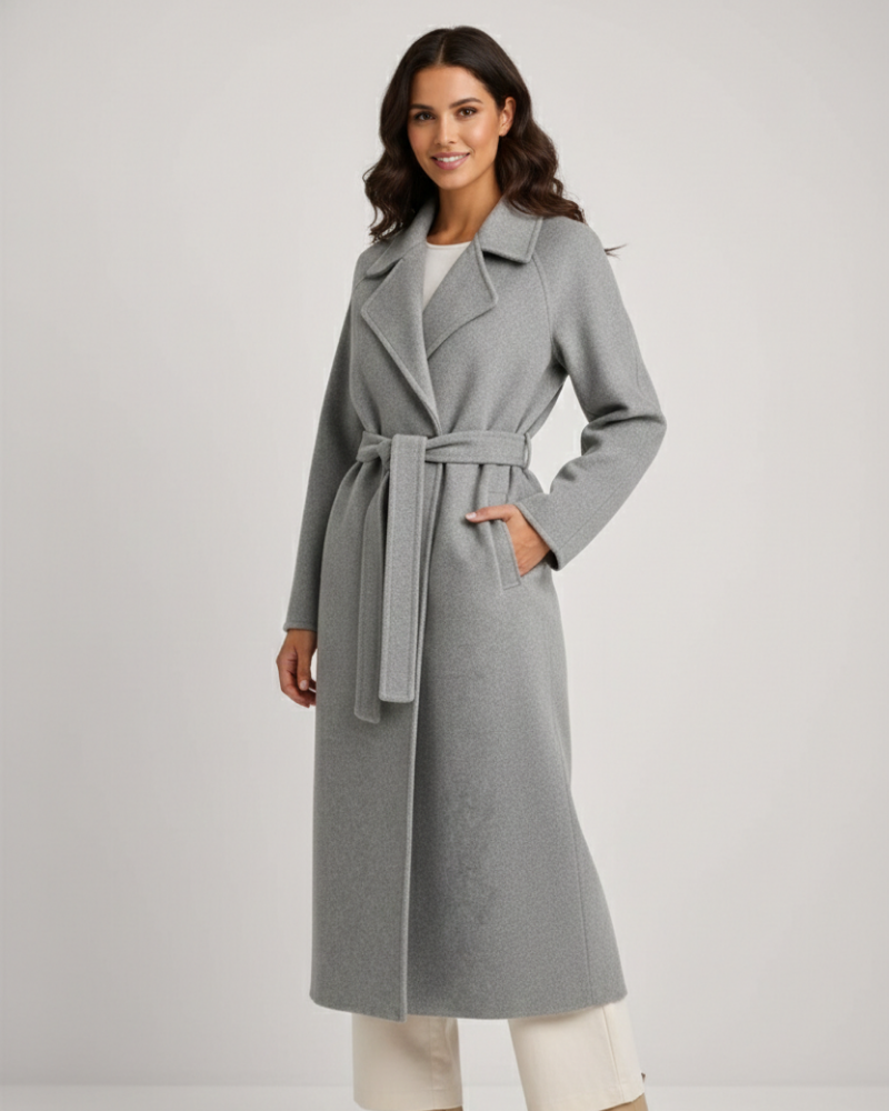 Dakota Manteau Long Femme – Manteau Ceinturé en Laine Mélangée avec Col Revers Élégant