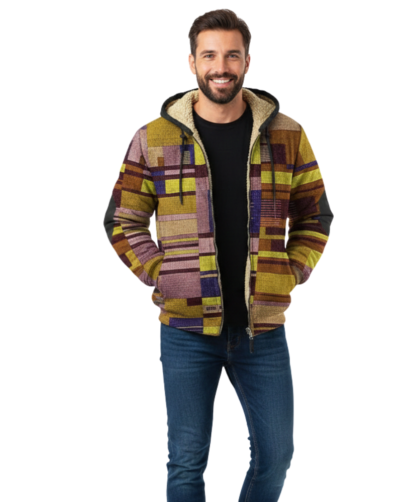 Nolan Veste Homme – Fleece à Capuche Patchwork, Doublure Douce & Style Urbain