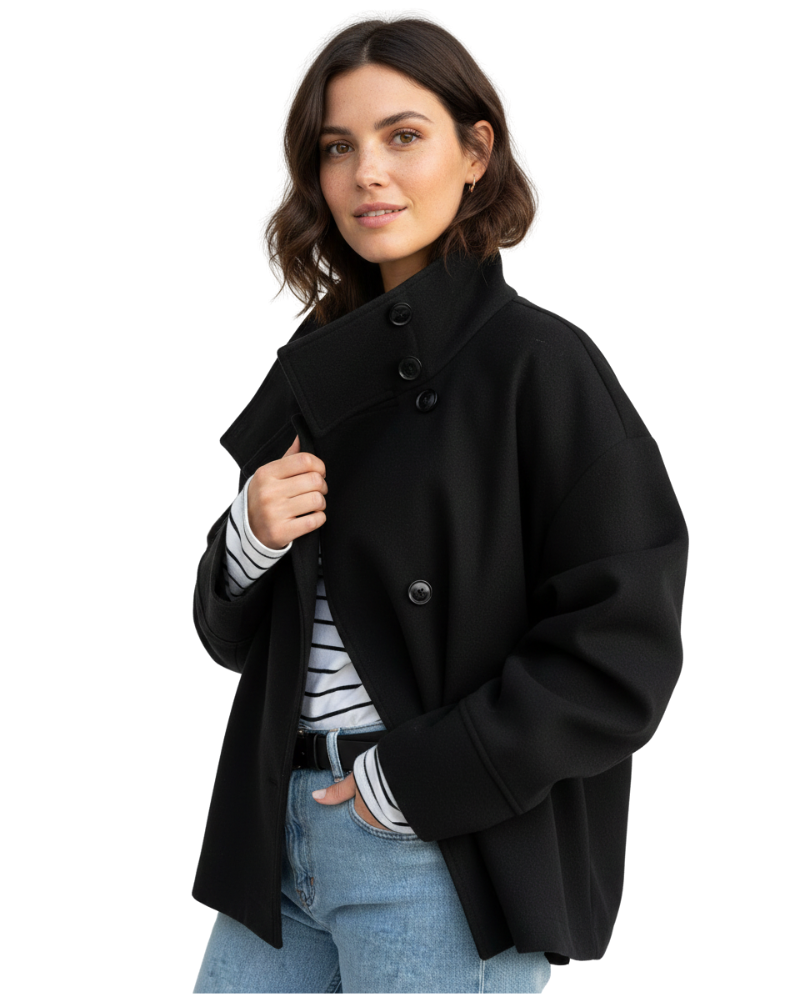Esmée Veste Courte Femme – Manteau Élégant à Col Montant & Coupe Moderne Structurée