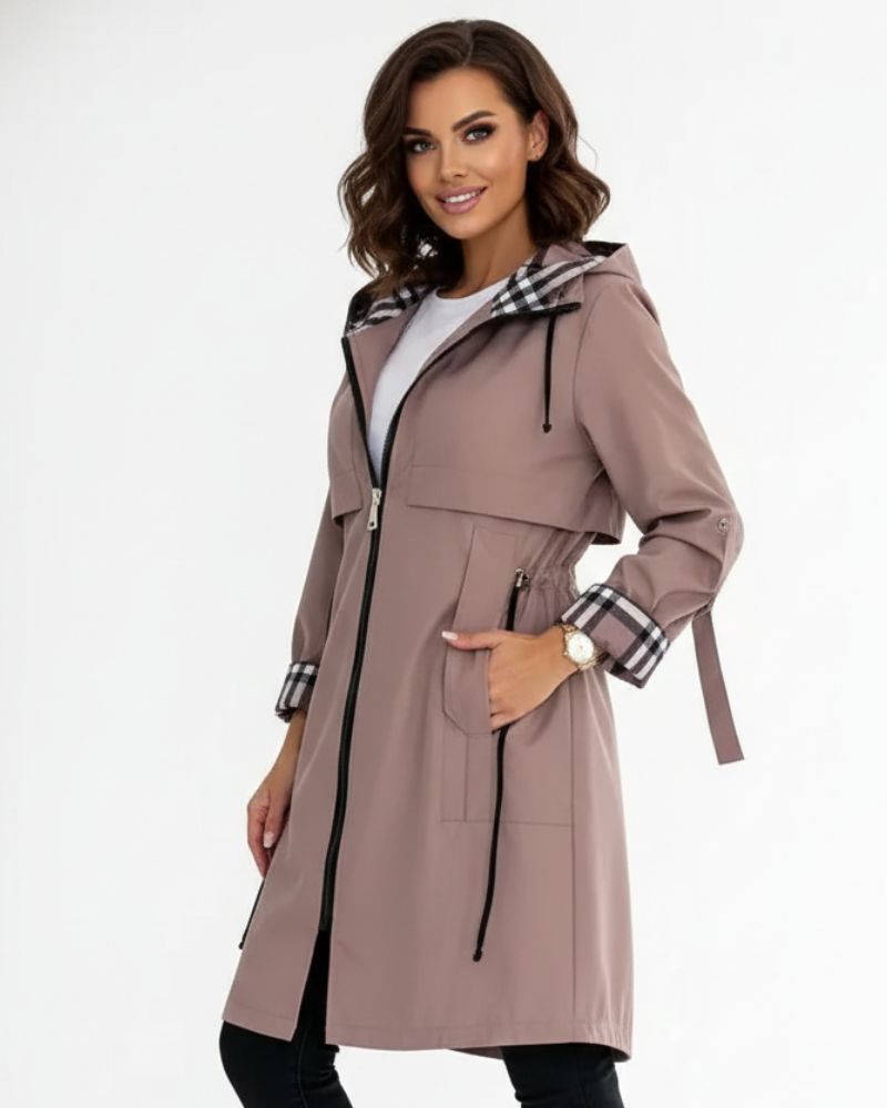 Reagan Manteau Femme – Manteau Long à Capuche avec Fermeture Zippée et Style Élégant