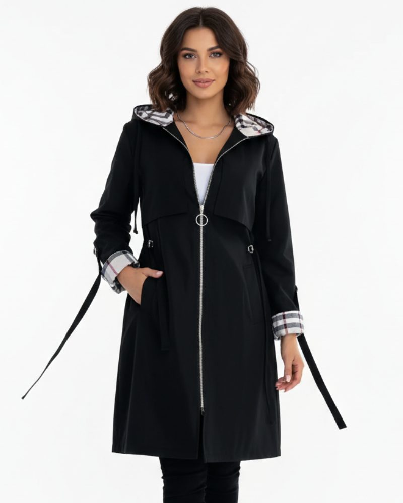 Reagan Manteau Femme – Manteau Long à Capuche avec Fermeture Zippée et Style Élégant