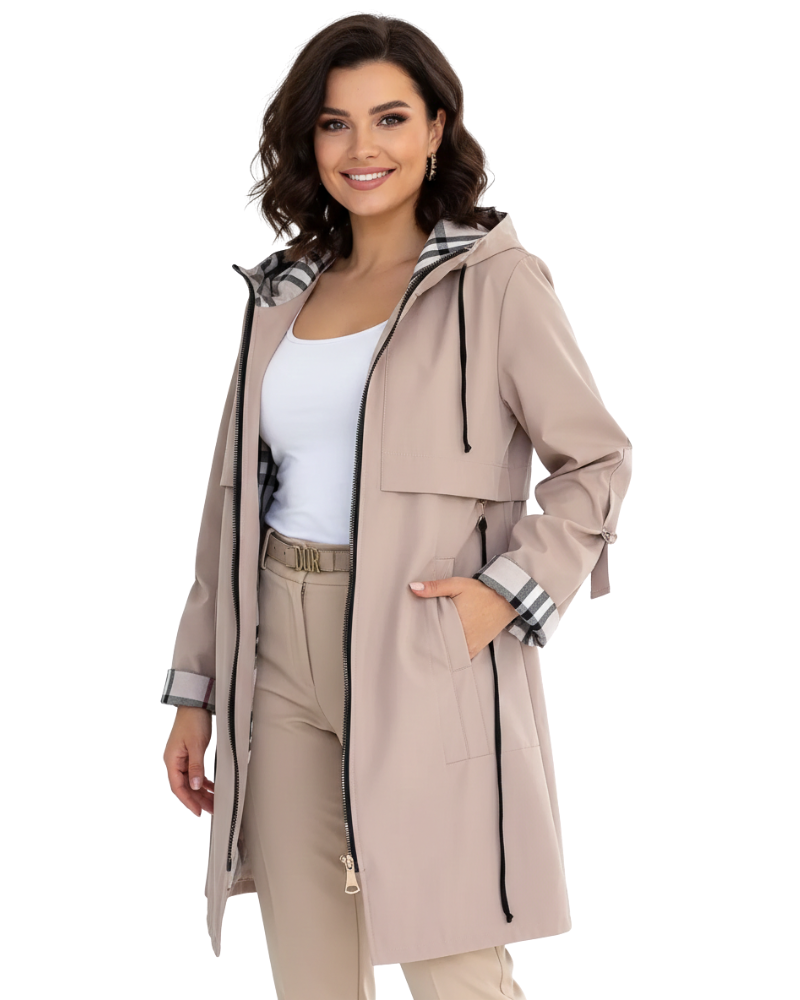Reagan Manteau Femme – Manteau Long à Capuche avec Fermeture Zippée et Style Élégant