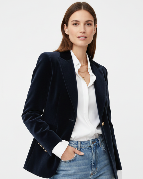 Avery Blazer Velours Femme – Veste Élégante à Boutons Dorés et Coupe Raffinée