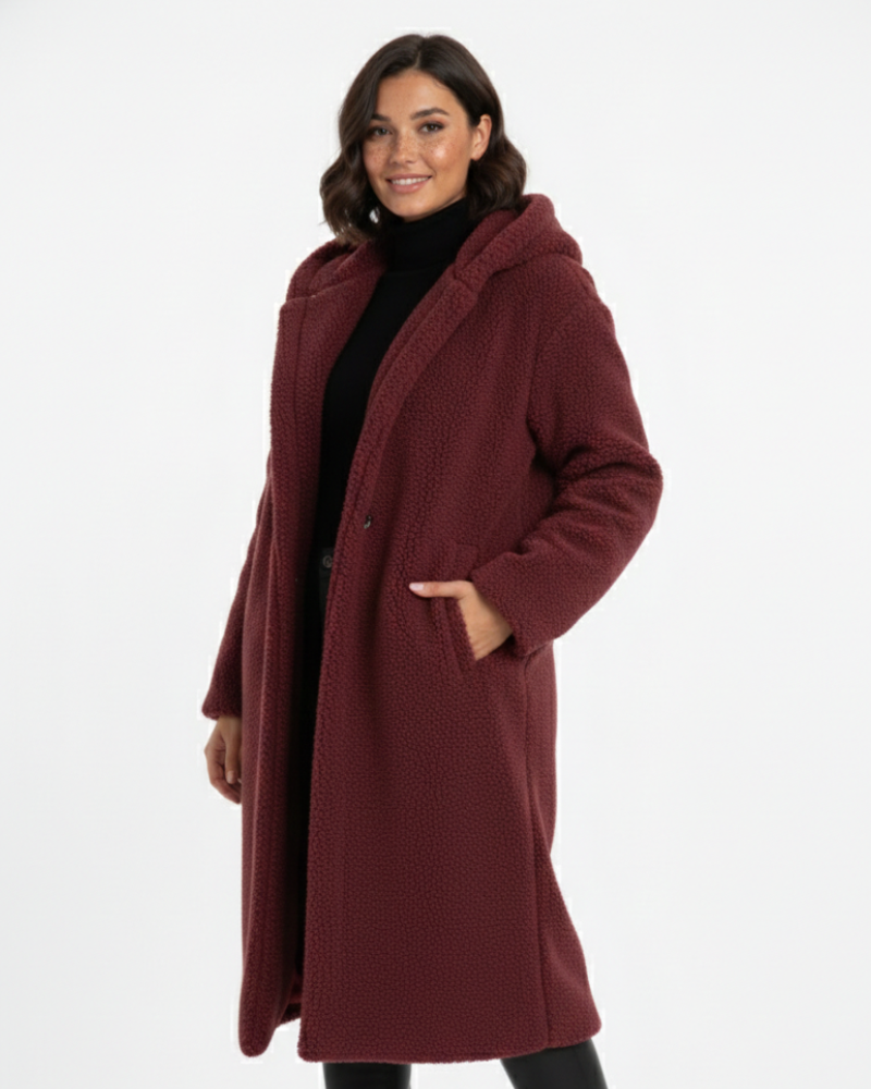 Delaney Manteau Teddy Femme – Manteau Long Oversize à Capuche avec Texture Douce