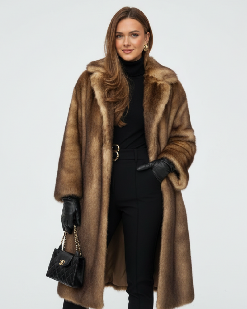 Tamsin Manteau Long Femme – Manteau Élégant Effet Fourrure avec Coupe Ample & Style Raffiné