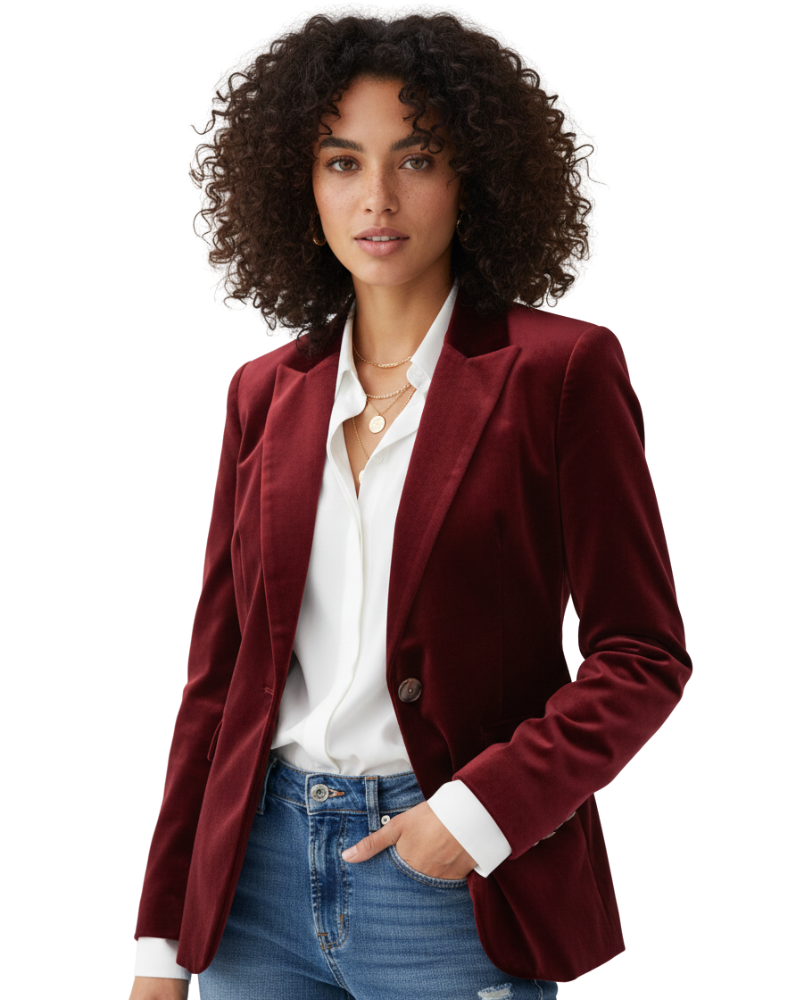 Avery Blazer Velours Femme – Veste Élégante à Boutons Dorés et Coupe Raffinée