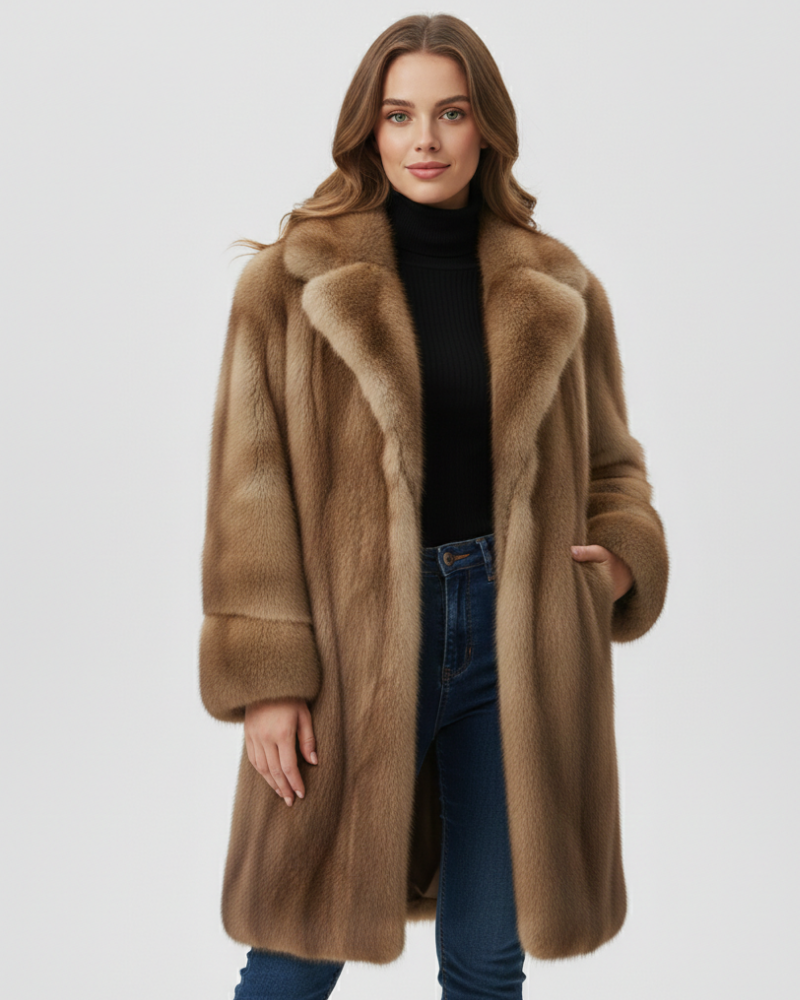 Tamsin Manteau Long Femme – Manteau Élégant Effet Fourrure avec Coupe Ample & Style Raffiné