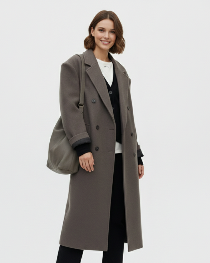 Juliette Manteau Oversize Femme – Double Boutonnage, Épaules Structurées & Coupe Chic