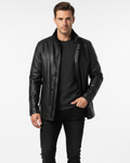 Tomasz Manteau Long Homme en Cuir – Coupe Élégante, Col Structuré & Style Intemporel