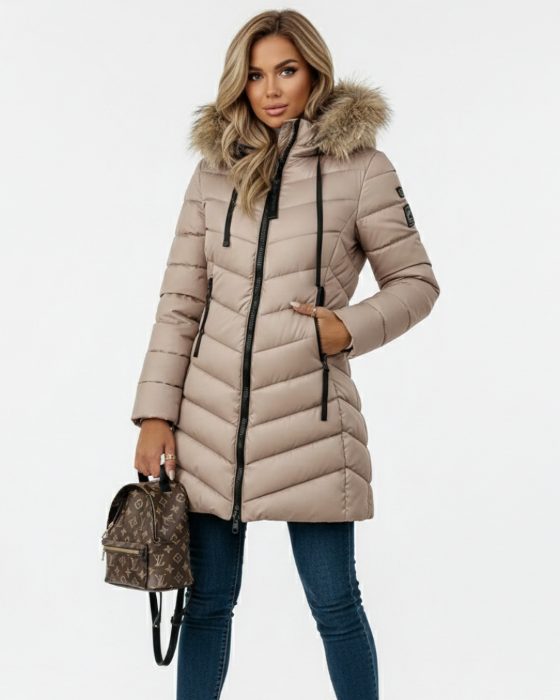 Mila Doudoune Femme – Veste Matelassée à Capuche avec Col Effet Fourrure
