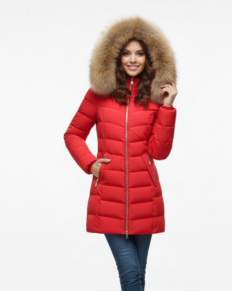 Mila Doudoune Femme – Veste Matelassée à Capuche avec Col Effet Fourrure