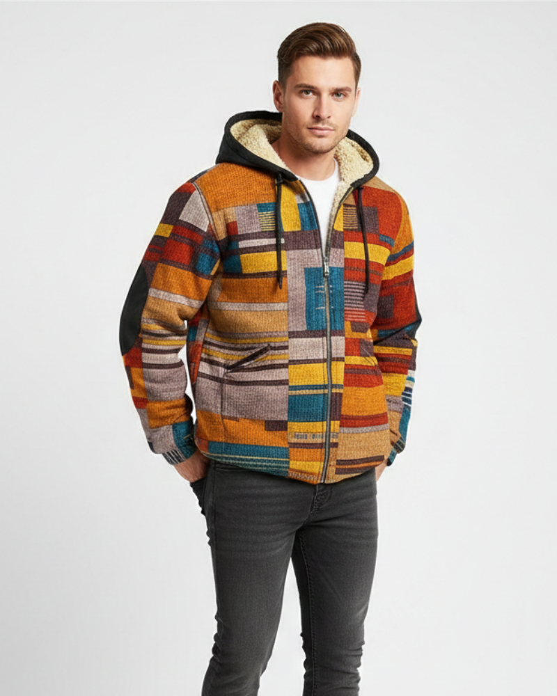 Nolan Veste Homme – Fleece à Capuche Patchwork, Doublure Douce & Style Urbain