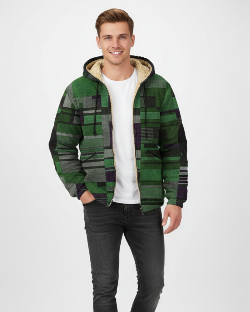 Nolan Veste Homme – Fleece à Capuche Patchwork, Doublure Douce & Style Urbain