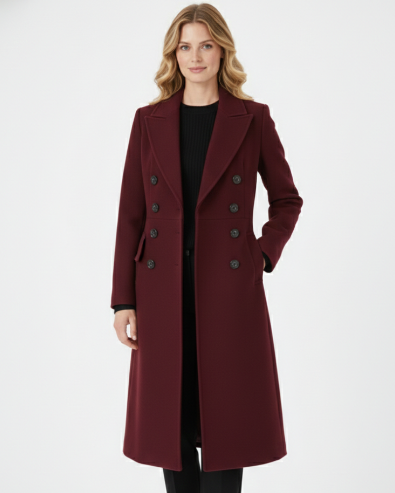 Audrey Manteau Long Femme – Manteau Élégant à Double Boutonnage avec Col à Revers Classique