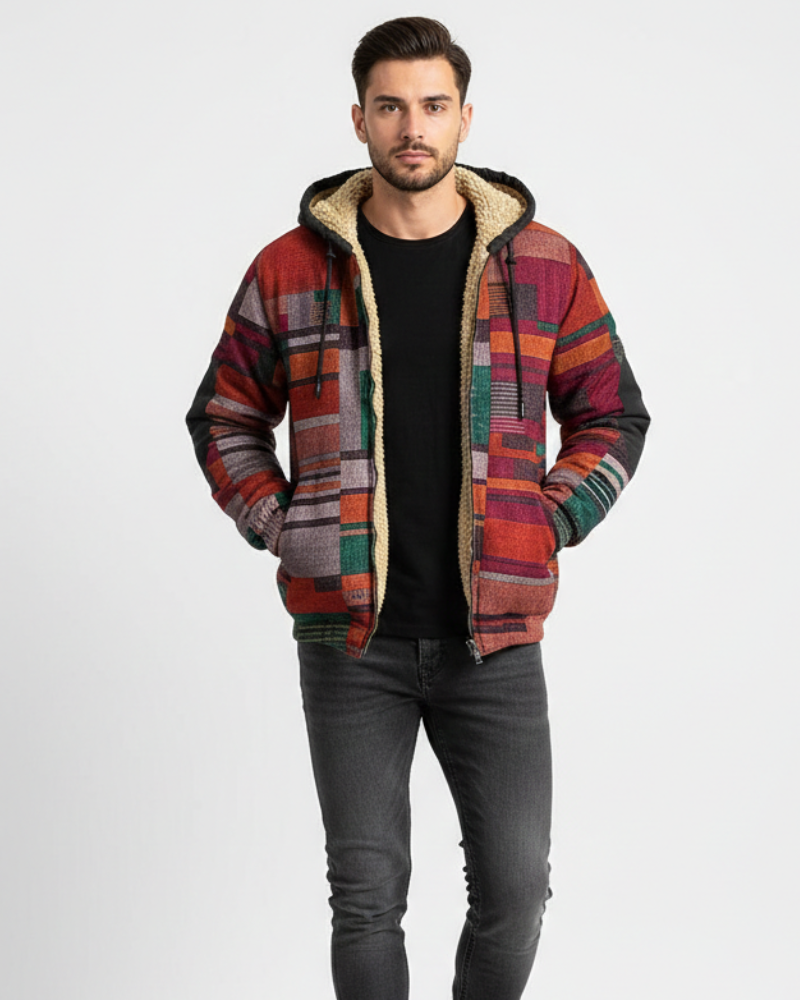 Nolan Veste Homme – Fleece à Capuche Patchwork, Doublure Douce & Style Urbain