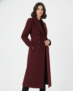 Audrey Women's Long Coat – Elegant Double-Breasted Coat with Classic Lapel Collar