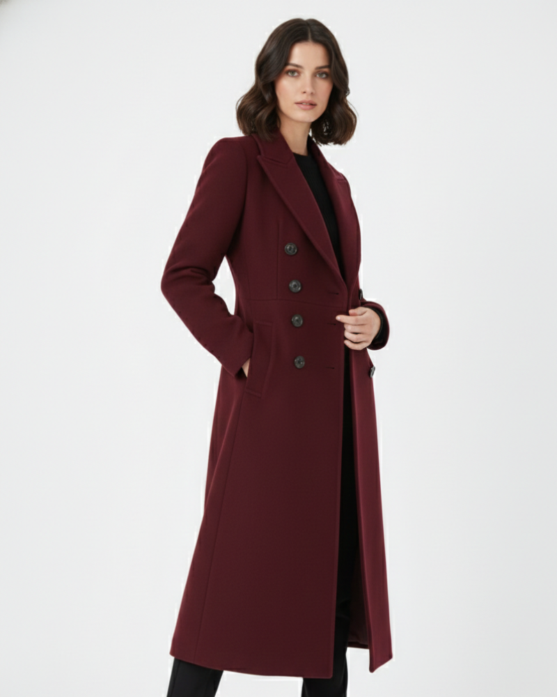 Audrey Manteau Long Femme – Manteau Élégant à Double Boutonnage avec Col à Revers Classique