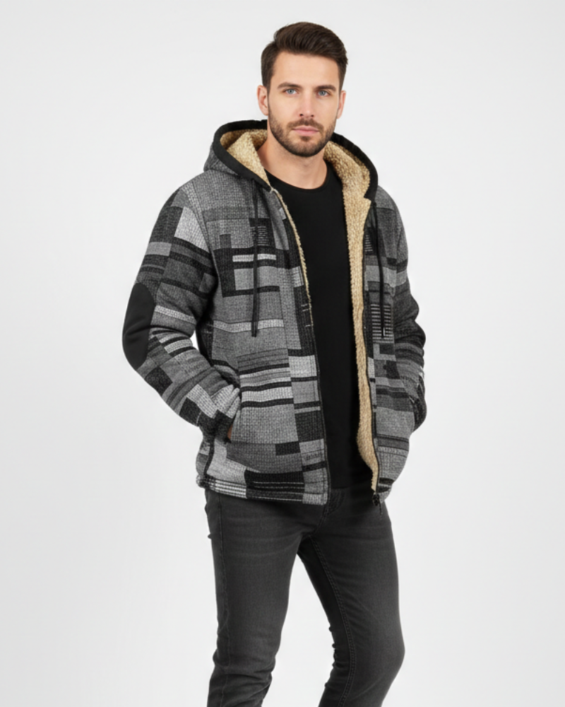Nolan Veste Homme – Fleece à Capuche Patchwork, Doublure Douce & Style Urbain