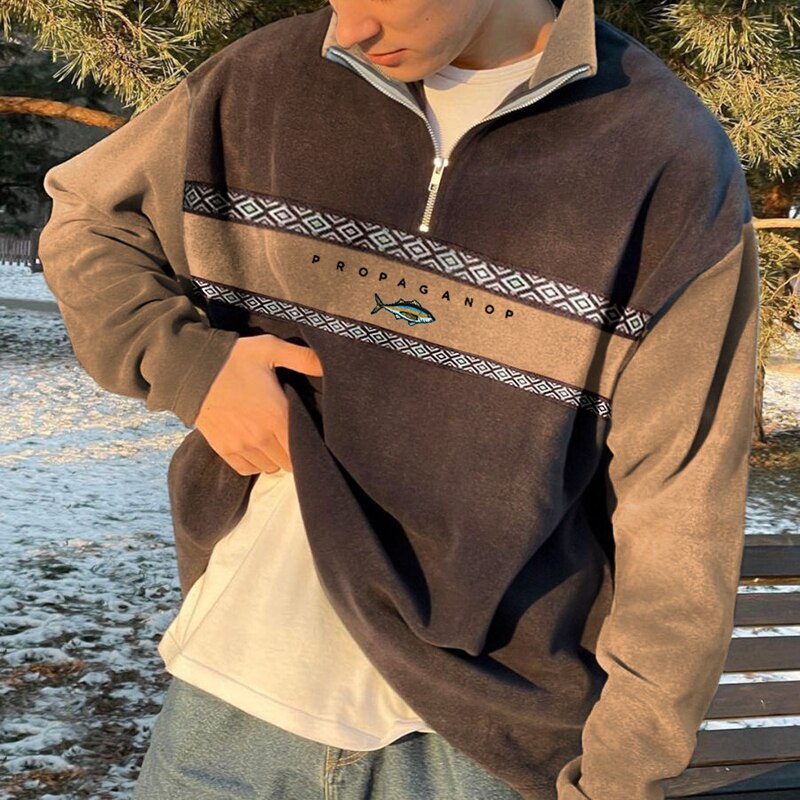 Dylan Pull Homme Col Zippé – Sweat Retro Color Block avec Coupe Décontractée & Confort Quotidien