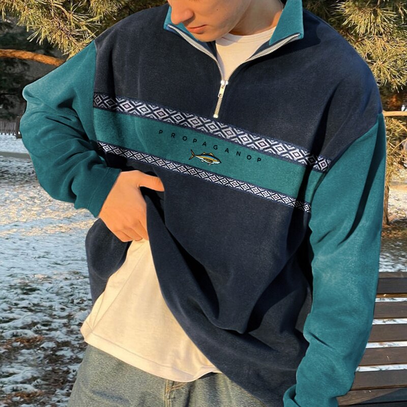 Dylan Pull Homme Col Zippé – Sweat Retro Color Block avec Coupe Décontractée & Confort Quotidien