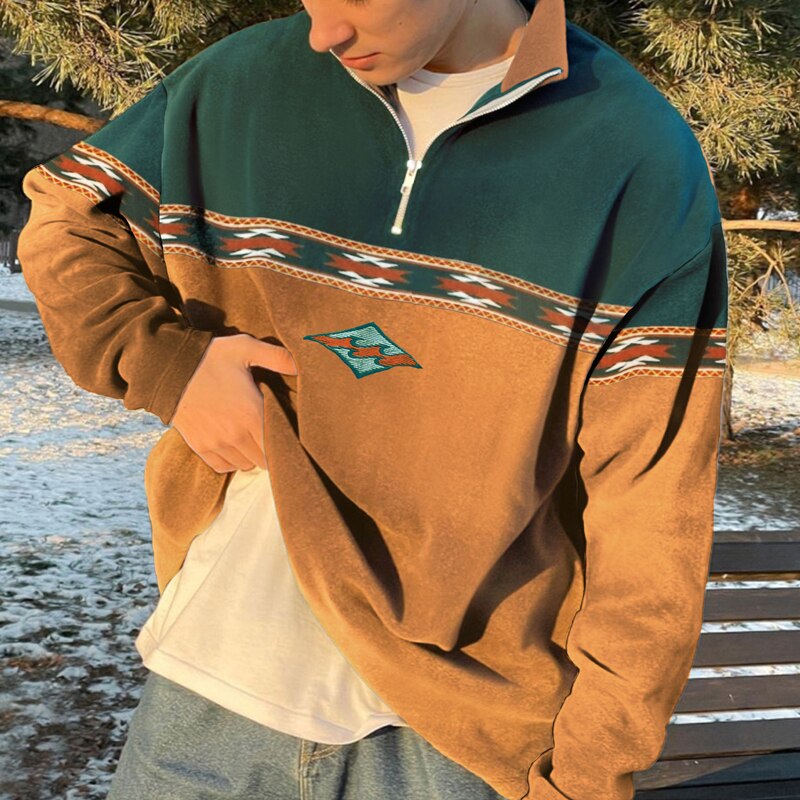 Dylan Pull Homme Col Zippé – Sweat Retro Color Block avec Coupe Décontractée & Confort Quotidien