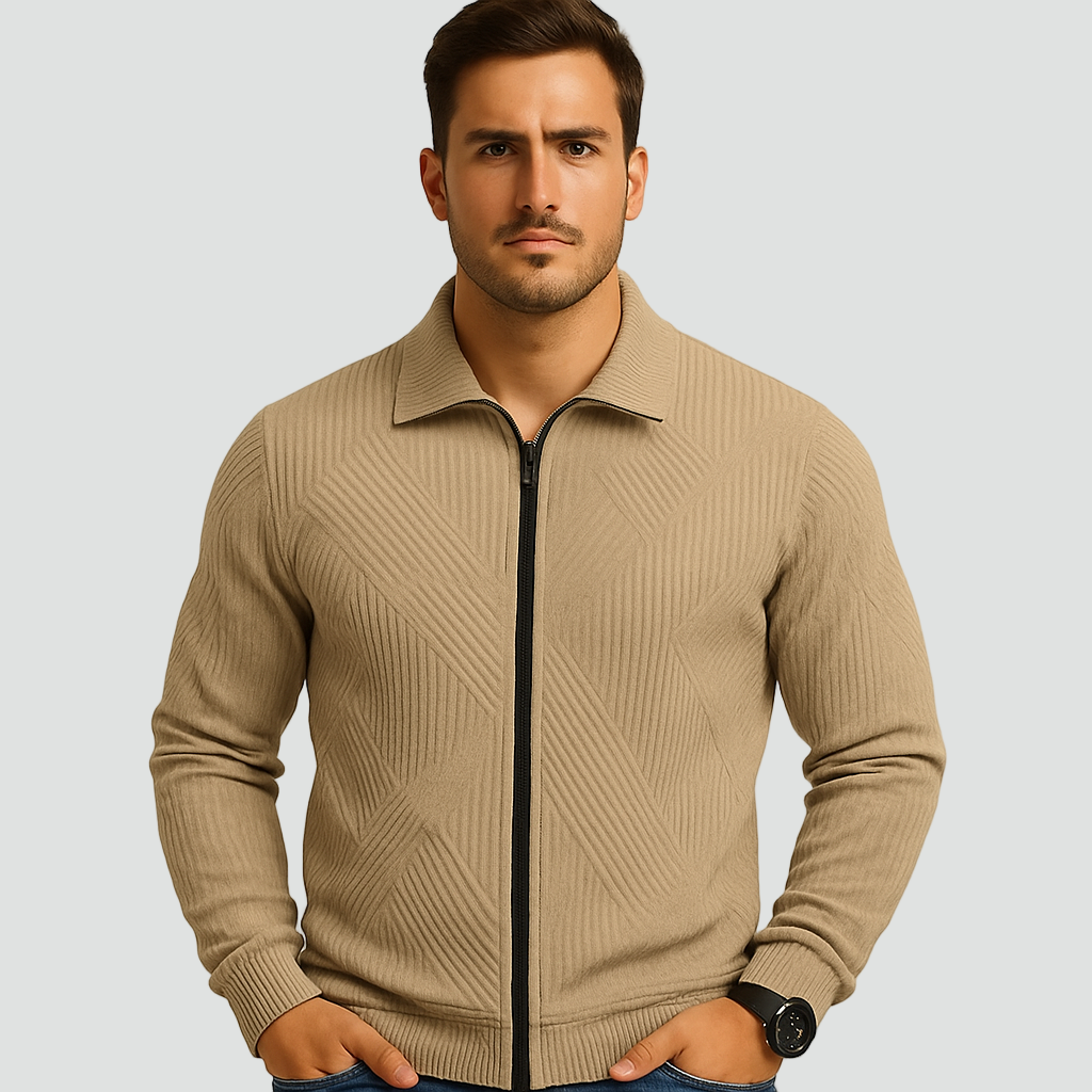 Sébastien Gilet Homme – Pull Zippé à Texture Côtelée et Coupe Regular