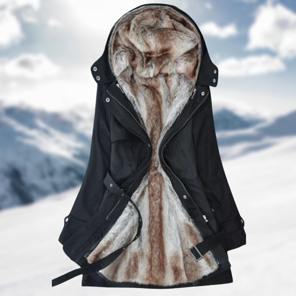 Kennedy Parka Longue Femme – Manteau Hiver Doublé en Fausse Fourrure avec Capuche & Taille Ajustable