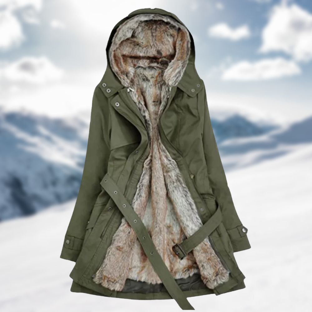 Kennedy Parka Longue Femme – Manteau Hiver Doublé en Fausse Fourrure avec Capuche & Taille Ajustable