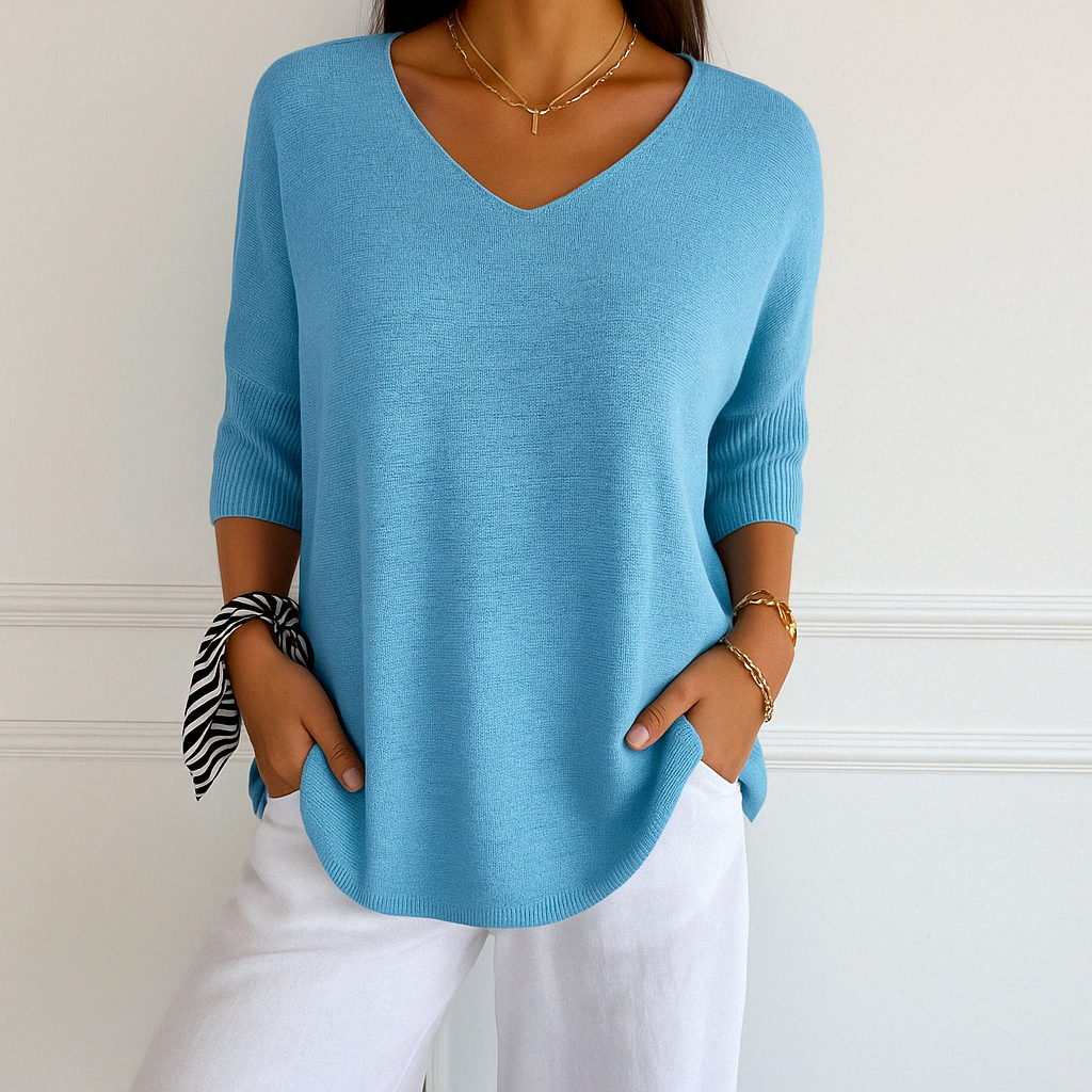 Ingrid Pull Col V Femme – Maille Fine Douce avec Coupe Fluide et Élégante