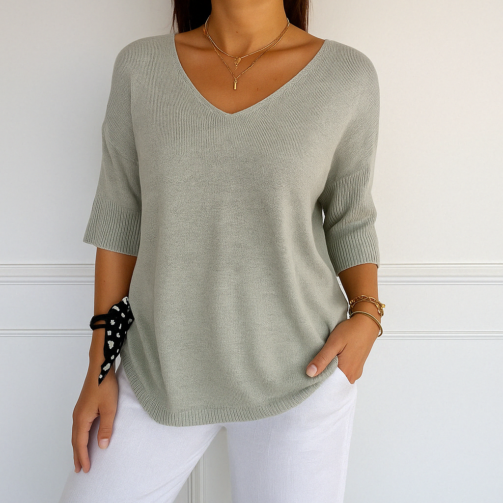 Ingrid Pull Col V Femme – Maille Fine Douce avec Coupe Fluide et Élégante