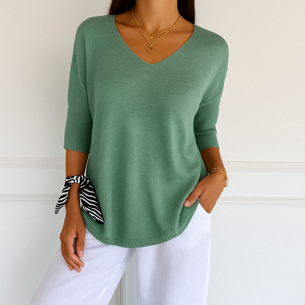 Ingrid Pull Col V Femme – Maille Fine Douce avec Coupe Fluide et Élégante