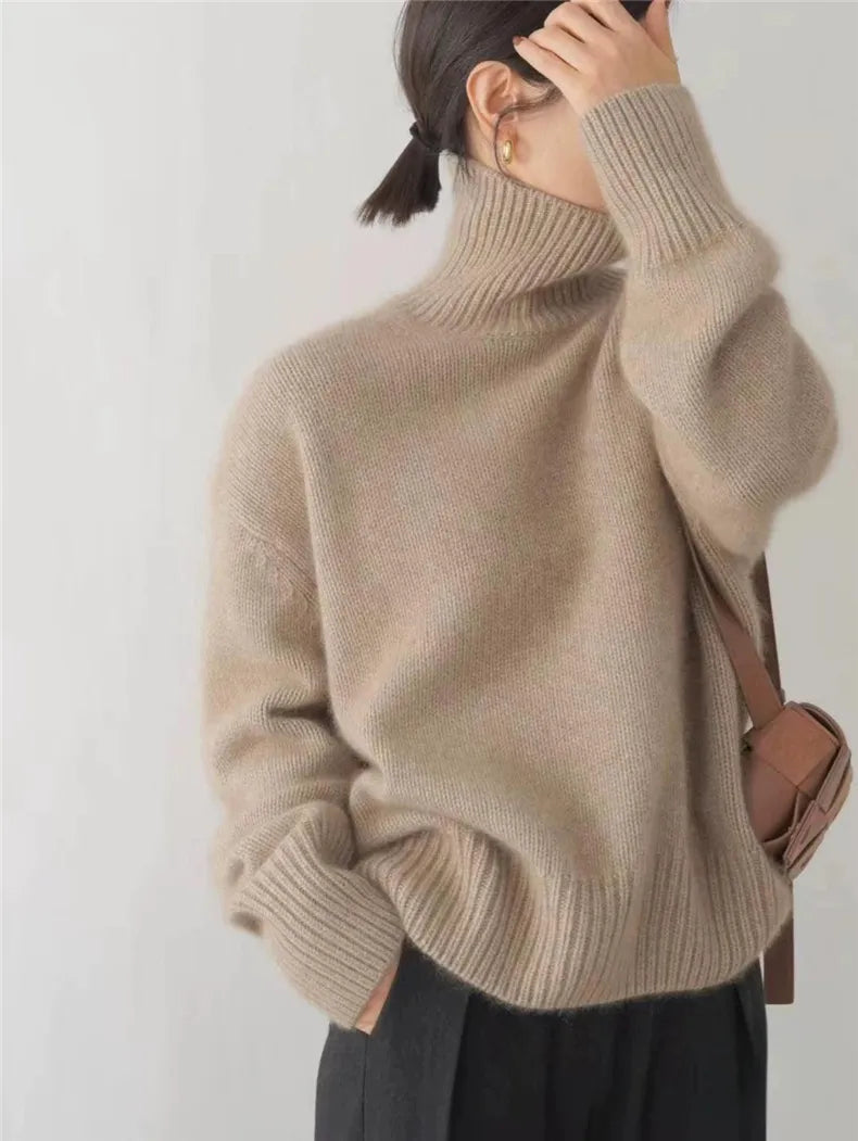 Katja Pull Femme – Pull Col Roulé en Maille Douce avec Coupe Ample Élégante
