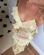 Angelique Robe Longue Femme – Robe Maxi Romantique à Volants avec Dos Élégant & Coupe Fluide