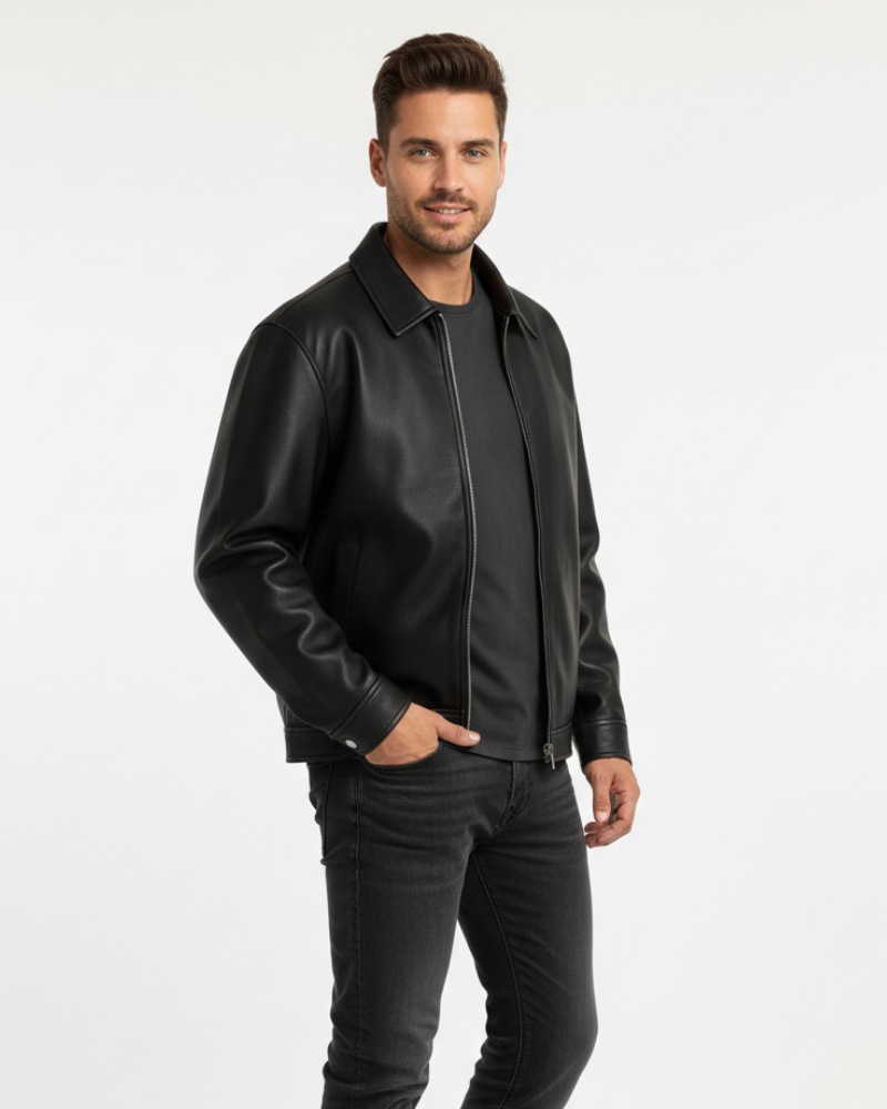 Logan Veste Homme – Blouson Aspect Cuir avec Zip et Coupe Moderne