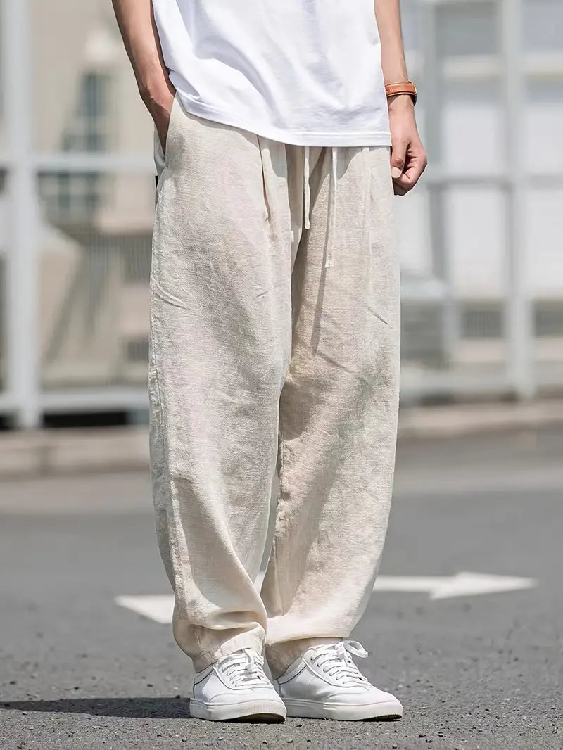 Wyatt Pantalon Homme – Pantalon Ample en Lin avec Taille Ajustable et Style Décontracté