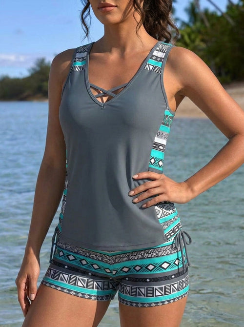 Aurore Tankini Fluide – Ensemble de Bain Élégant à Taille Haute