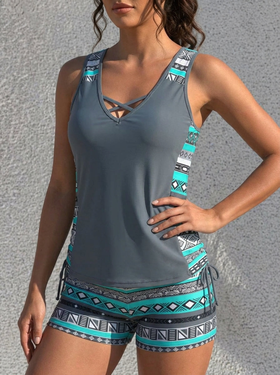 Aurore Tankini Fluide – Ensemble de Bain Élégant à Taille Haute