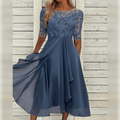Bailey Robe Élégante Femme – Robe Longue en Mousseline Fluide avec Dentelle Raffinée