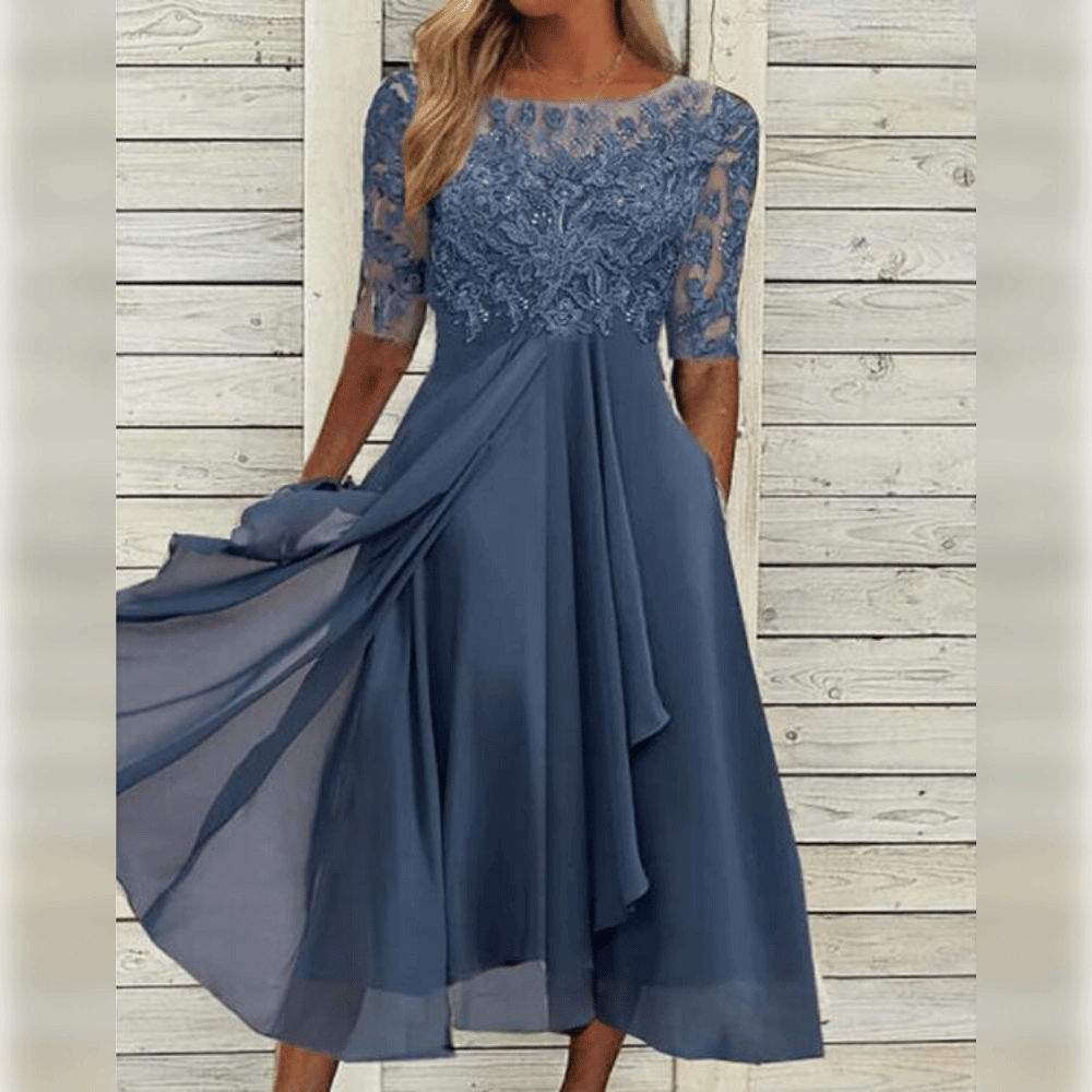 Bailey Robe Élégante Femme – Robe Longue en Mousseline Fluide avec Dentelle Raffinée