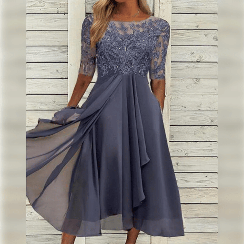 Bailey Robe Élégante Femme – Robe Longue en Mousseline Fluide avec Dentelle Raffinée